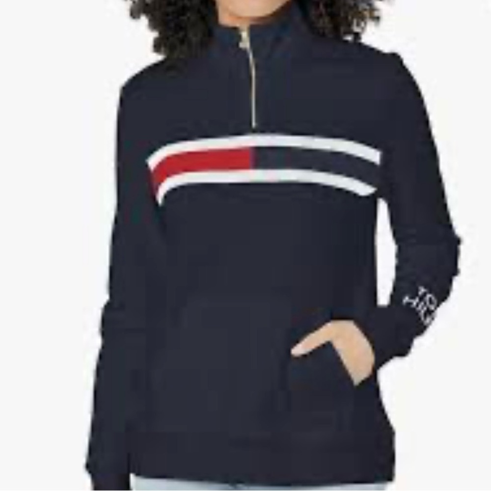 NWT Tommy Hilfiger Women’s Navy Quarter-Zip Sweatshirt with Kanga Pocket - 3X
